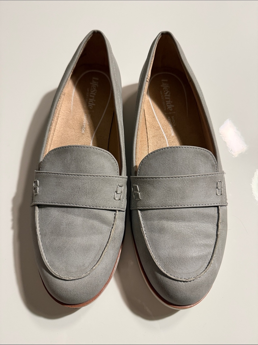 Life Stride soft System Women's Light Gray Suede Penny Loafers Sz 9.5